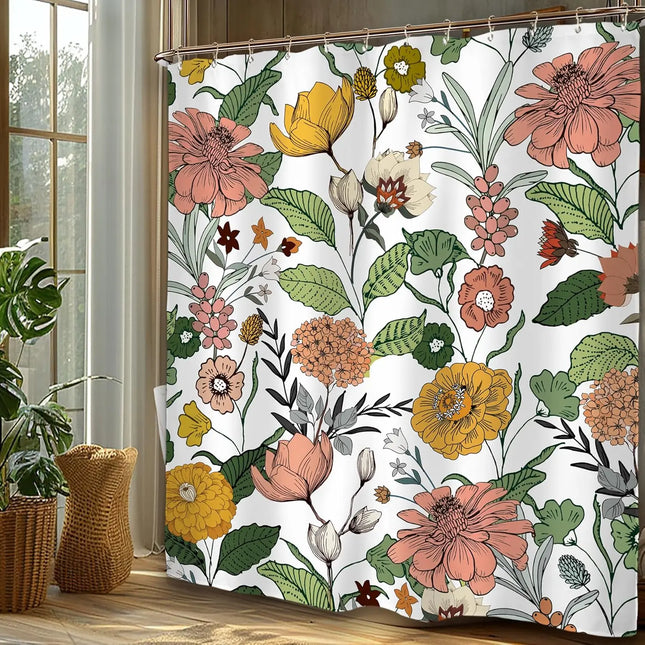Miyotaa Flower Blossom Spring Shower Curtain Set 60Wx71H Inches Vintage Retro Vintage Botanical Plant Blush Polyester Waterproof