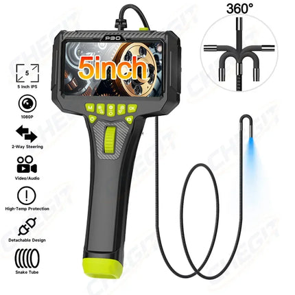 360° Steering Industrial Endoscope Camera 6mm 5"IPS Screen Single Lens Waterproof Inspection Borescope For Car/Pipe/Repair