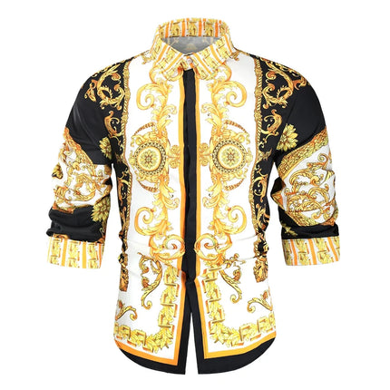 2023 New Men's 3D Digital Print Fashion Slim Fit Long Sleeve Shirt Smooths Your Silhouette Cross-Border Wholesale