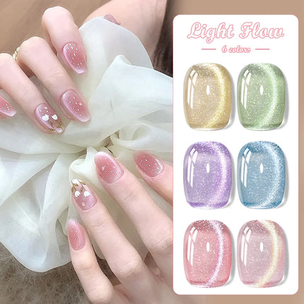 Light Flow Colored Cat Magnetic Gel Nail Polish Jelly Glitter Magnetic Semi Permanent Soak Off UV Gel Varnish Nail Supplies DIY