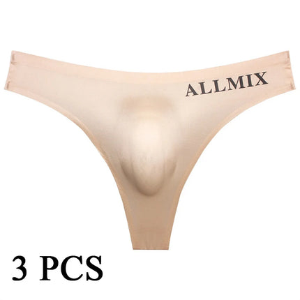 3 PCS Sexy Transparent Underwear Men Thongs Sports Fitness Letter Thin Hip Panties G-Strings Ice Silk Low Waist Seamless Thongs