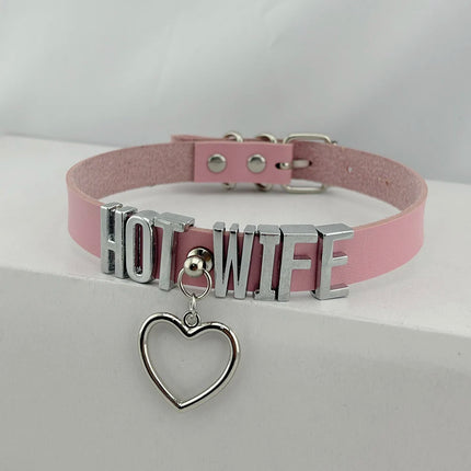 Heart Pendant PINK Leather Customized Letter Collar Punk Sexy Hiphop Name Choker Necklace Cosplay Accessory for Women