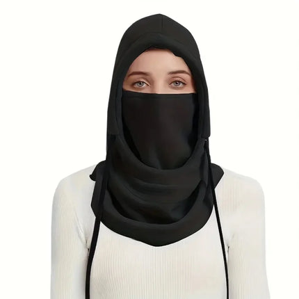 Unisex Winter Balaclava Knit Hood - Windproof Mask with Drawstring, Motorcycle Riding Headgea Warm Knitted Cap Cold Weather