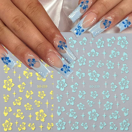 Hibiscus Flower 3D Nail Stickers Cherry Blossom Floral White Florals Petal Nail Art Decals Sliders Manicure Nail Tips Decor