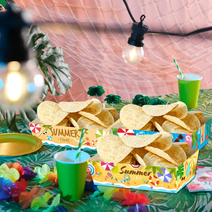 4/8/12pcs Hawaiian Party Mini Snack Trays Summer Beach Pool Print Paper Food Trays Tropical Hawaii Theme Birthday Party Decor