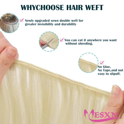 MESXN Human Hair Weft  European Remy Natural Human Hair Extensions Straight 14"-26" Can Curly Hair Weaves Blonde For Salon