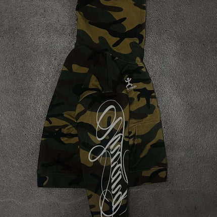 Unisex Spring Printed Hooded Camouflage Cardigan American High Street Style Pullover Hoodie for Men And Women