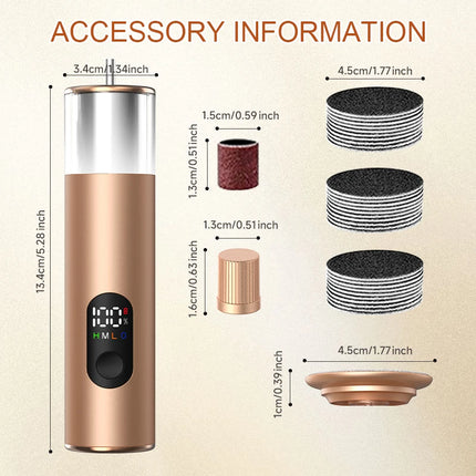 Gold 2 in 1 electric foot callus remover with 30pcs Sandpaper Discs, Aluminum Callus Remover for Feet Electric Care Tool
