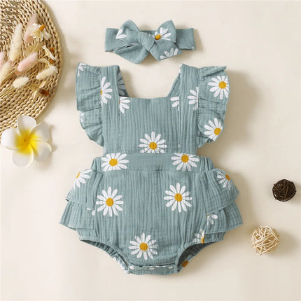 Summer Newborn Infant 0-18Month Baby Girls Romper Sunflower Print Sleeveless Cute Kids Onepiece Jumpsuit