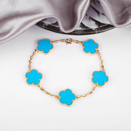 Hot Sale Premium 15mm Natural Stone White Shell Five Leaf Flower Bracelet Gold Silver Lucky bangle For Women Girls Party Daily