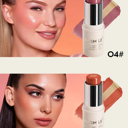 MLSMILE 7 color Shimmer Sandwich Blush Stick Natural Long-lasting Brightening Easy Color Highlighter Stick Two-Color Blush Cream