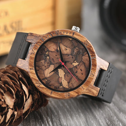 Unique Irregular Pattern Display Wood Watches Quartz Timepiece Men's Genuine Leather Casual Hot Fashion Male Wooden Clock reloj