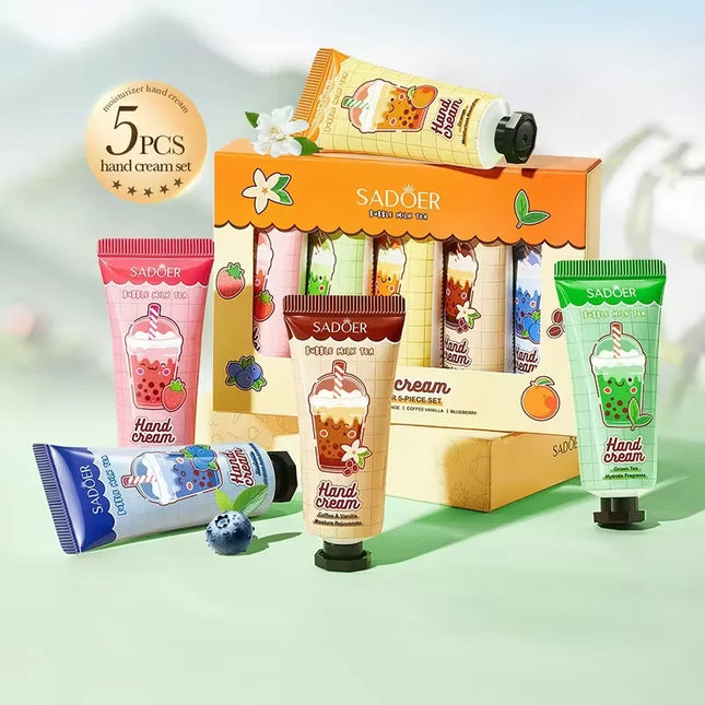 Milk Tea & Fruit Fragrance Hand Cream Set,Moisturizing Nourishing Anti-Dry Hand Lotion,Portable Mini Size,Women Daily Care Gift