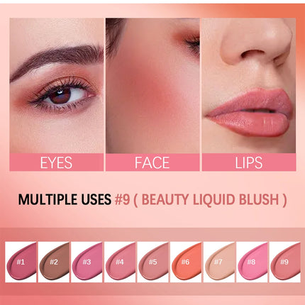 Beauty Liquid Blush Lipstick Blush Eyes Cheek Blusher Waterproof Mositure Face Contour Shadow Liquid Lip Gloss Plump Makeup