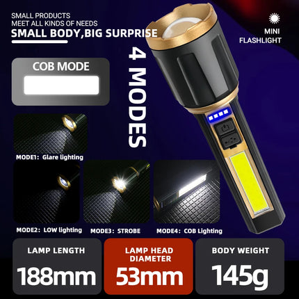 1/A Set Super Bright LED Flashlights USB Rechargeable Telescopic Zoom Tactical Torch Portable Long-Range Camping Fishing Lantern