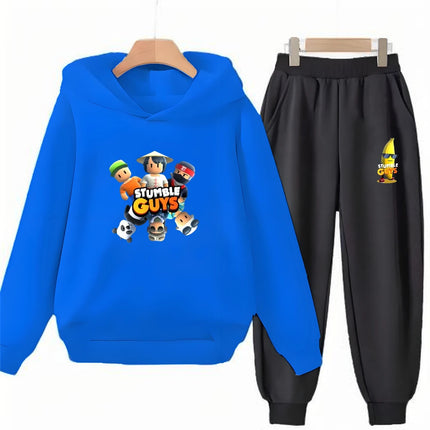 Children Black Stumble Guys Hoodie Sports Print Pullover 3-12Yrs Coat Sweatshirt+Pants Boys Girls Toddler Clothes Leisure Set