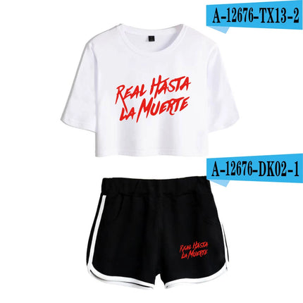 Fashion Youthful Print Anuel AA Women Sexy Short Sleeve Sexy Shorts+lovely T-shirts Dew navel Girl Sport suits Two Piece Set