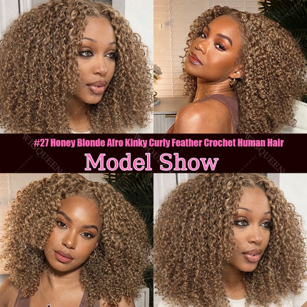 #27 Honey Blonde Small Spirals Curly Feather Human Crochet Hair Extensions Miracle Knots Pre-Separated Pixie Curls Crochet Hair