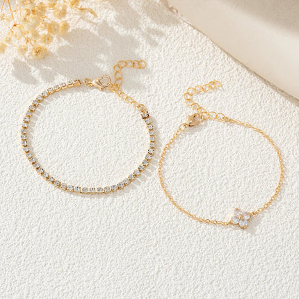 2pcs Simple Cubic Zirconia Flower Water Chain Women's Bracelet Set Daily Office Jewelry