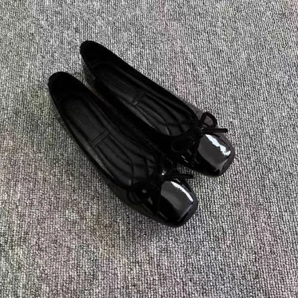 Women's Square Toe Bowknot Loafers Flat Shoes French Style Soft Sole Shallow Slip-Ons for Casual Office Comfortable Driving Shoe