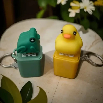 Funny Croaking Frog Duck Luminous Button Keychain Keyboard Fidget Clicker Sound Keyring for Stress Relief Finger Toy Gift Decor