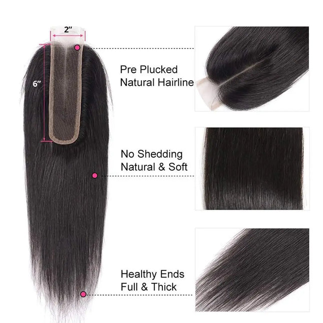 Straight 2x6 Lace Closure Brazilian Virgin Human Hair Body Wave 2x6 Transparent Lace Closure Natural Pre-Plucked for Black Women
