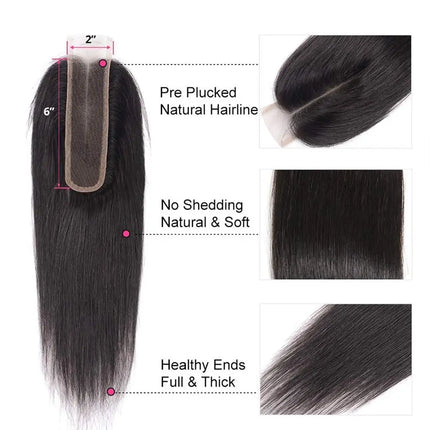 Straight 2×6 Swiss Lace Closure Brazilian Virgin Human Hair 2x6 Transparent Lace Closure Natural Pre Plucked for Black Women