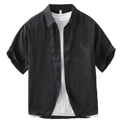 8173 100% Linen Good Quality Solid Color Simple Basic Shirt for Men Summer Fashion Black White Smart Casual Slim Fit Daily Tops