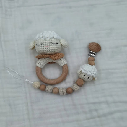 Baby Pacifier Clip Crochet Sheep Handbell Teething Rattle Dummy Chain Boy Girl Unisex Teether Infant Shower Gift