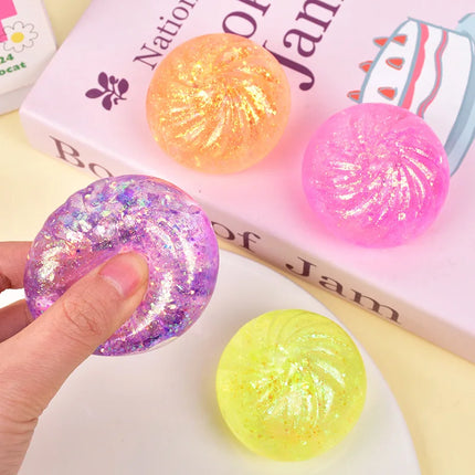 Color Glitter Dumpling Squishes Stress Balls Fidget Sensory Toys Simulation Food Squishies Bun with Steamer Squeeze Dough Gifts