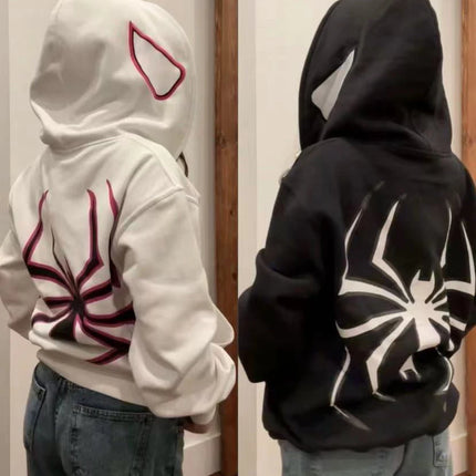 Harajuku Fashion Y2K Oversized Coat Personality Spider Print Women's Hoodie Autumn And Winter Punk Full Zip Up Hoodie Tops