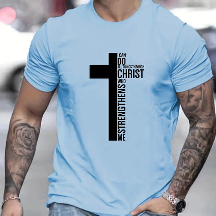 Men's Summer 100% Cotton Fashion Cross Graphic Printed Loose Large Casual Round Neck Short Sleeve T-shirt
