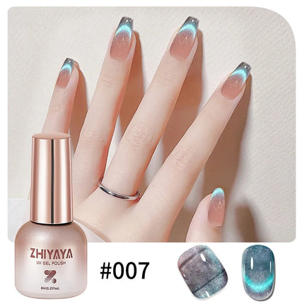 8ml Water Light Cat Eye Gel Nail Polish Nude Color Sparkling Glass Semi Permanent Jelly Moonlight Magnetic Nail Polish