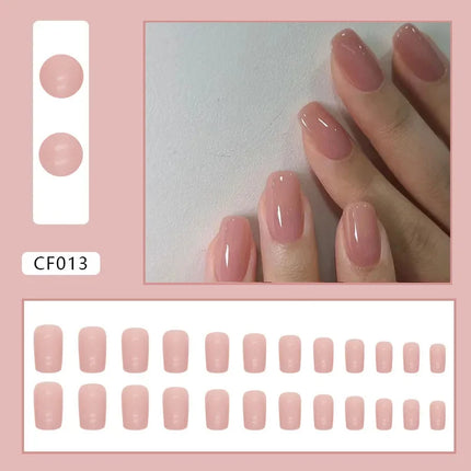 Cool Ash 24 Pcs Press on Nails Pink Nail polish Glossy Artificial Finger Manicure Reusable False Nails for Women