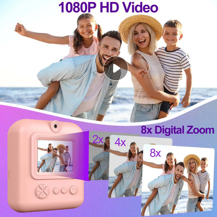 Kids Camera Instant Print Photo, Portable Thermal Printing Camera Toy with HD Digital Video, for 3-12 Years Old Boys Girls