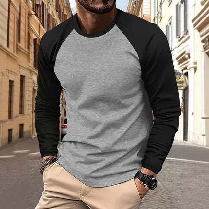 Men's T-shirts Long Sleeve O-neck Patchwork Casual Raglan Sleeves Color Matching for Men New Spring Autumn Tees Men Clothing Top