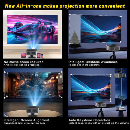 XIWBSY 2026 Laser TOF Focus Projector 45000Lumens Moive Daylight Projector Portable 4K Android 12.0 LED Projector WIFI6/20MS