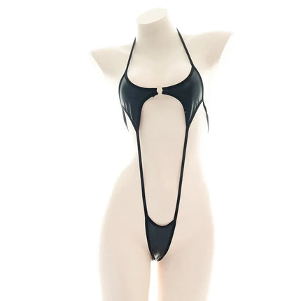 Sexy Jumpsuit Bandage Patent Leather Bikini Straps Bandage Bodysuit Beach Girl One-piece Bikini Costume Women Pajamas Lingerie