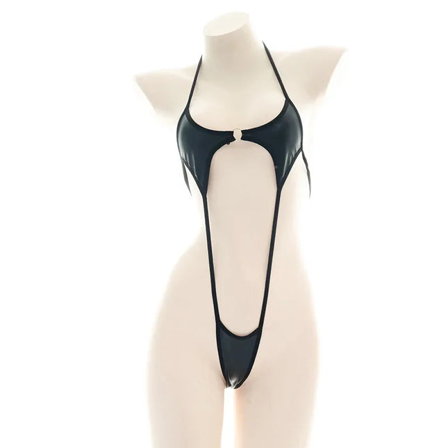 Sexy Jumpsuit Bandage Patent Leather Bikini Straps Bandage Bodysuit Beach Girl One-piece Bikini Costume Women Pajamas Lingerie