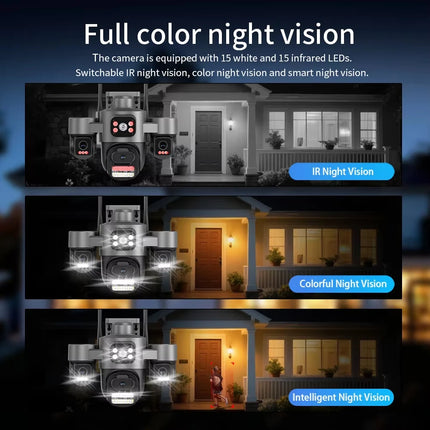 15MP ICSEE Protocol Security Camera 3-HD Screens Auto Tracking Color Night Vision 2-Way Audio Outdoor WiFi CCTV Cam