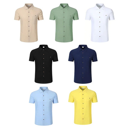 Men's Linen Blend Short Sleeve Button Down Shirt Casual Beach Top with Chest Pocket Breathable Lightweight Summer Shirts for Men
