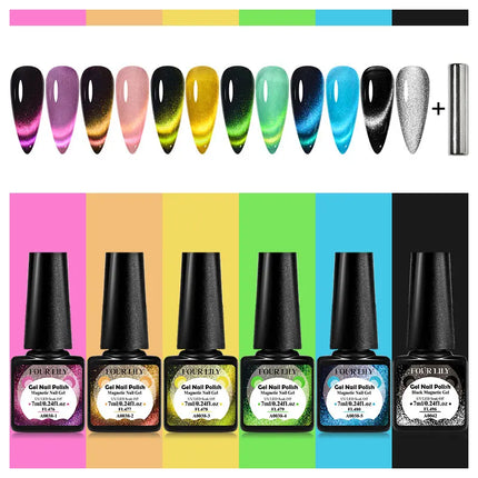 7pcs Gold Light Cat Magnetic Gel Nail Polish Set Maillard Magnetic Gel Semi Permanent Soak Off UV Gel Varnish Nail Art Manicure