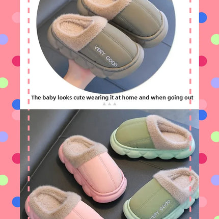 Waterproof Anti-Slip Kids Slippers Winter Warm Plush House Shoes for Boys Girls Indoor Outdoor Home Use