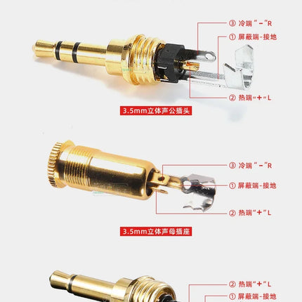 Gold-Plated Stereo Welding Jack 3.5mm 3 Pole Female Plug 1/8″ Headphone Notebook Microphone Audio Interface Extension Cable Plug