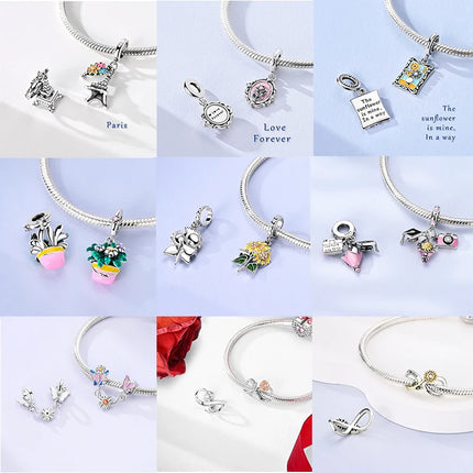 New 925 Sterling Silver Charms Beads Sunflower Flower Daisy Original Charm Pendant Fit Charm Bracelets DIY Jewelry Birthday Gift