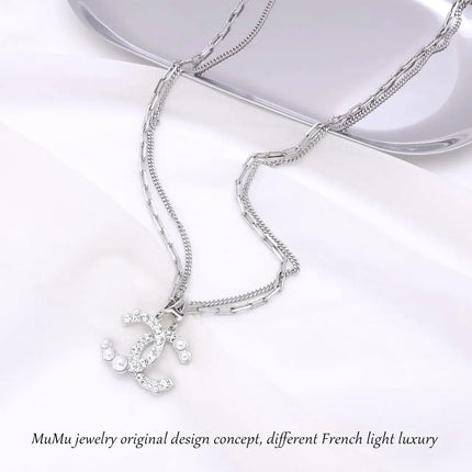 Luxurious Letter Necklace Pearl Dot Sweater Chain Elegant Style Fashion Commute Light Luxury Trend Autumn Winter Jewelry