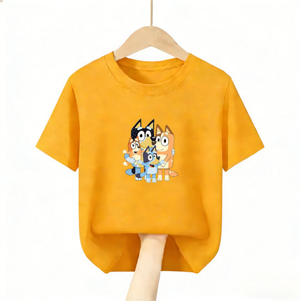 Kids Breathable Bluey Tshirt 2026 New 100 Cotton Short Sleeve Tee Cartoon Character Print for Boys Girls Daily Favorite