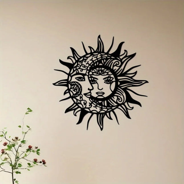 Sun and Moon Geometric Metal Wall Art, Modern Mystical Symbol, Romantic Valentine's Day or Birthday Gift, Rustic Hanging Decor