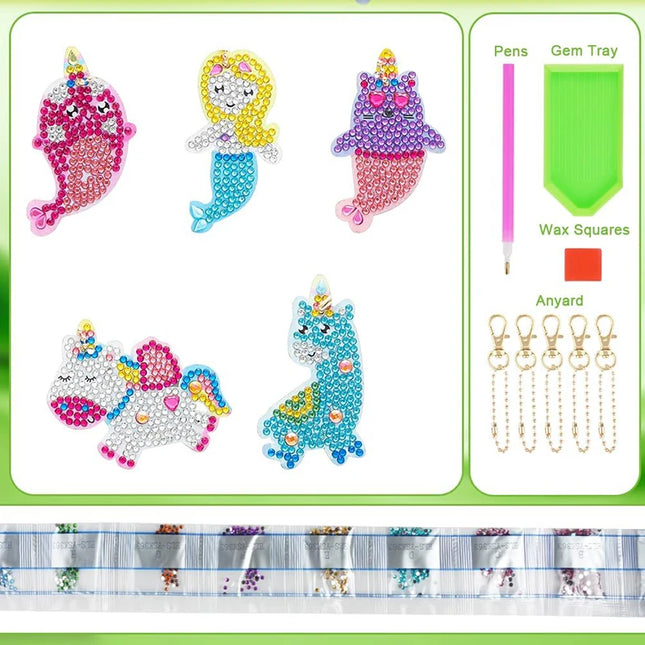 Mermaid Diamond Painting Stickers Kits DIY Double Side Big Gem 5D Keychain Arts Crafts Girls Dot Painting Kits for Beginners