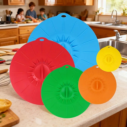 5-Piece Silicone Lids, Heat-Resistant Microwave Splash-Proof Lids, Silicone Pot Lids, Cup Lids, Reusable Silicone Suction Lids for Food Storage, Suitable for Bowls, Cups, Frying Pans, Plates, Pots, Skillets, Stoves, Ovens, Re